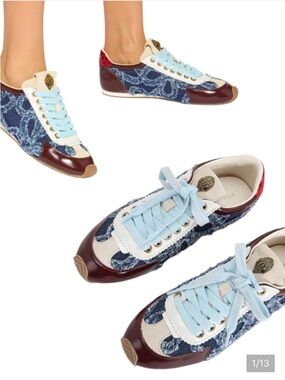 KURT GEIGER Casual Islington Denim Leather Logo Ornament Lace Up Sneakers Sz 11